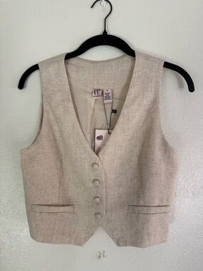 Love By Design Cream Linen-Blend Vest Size M